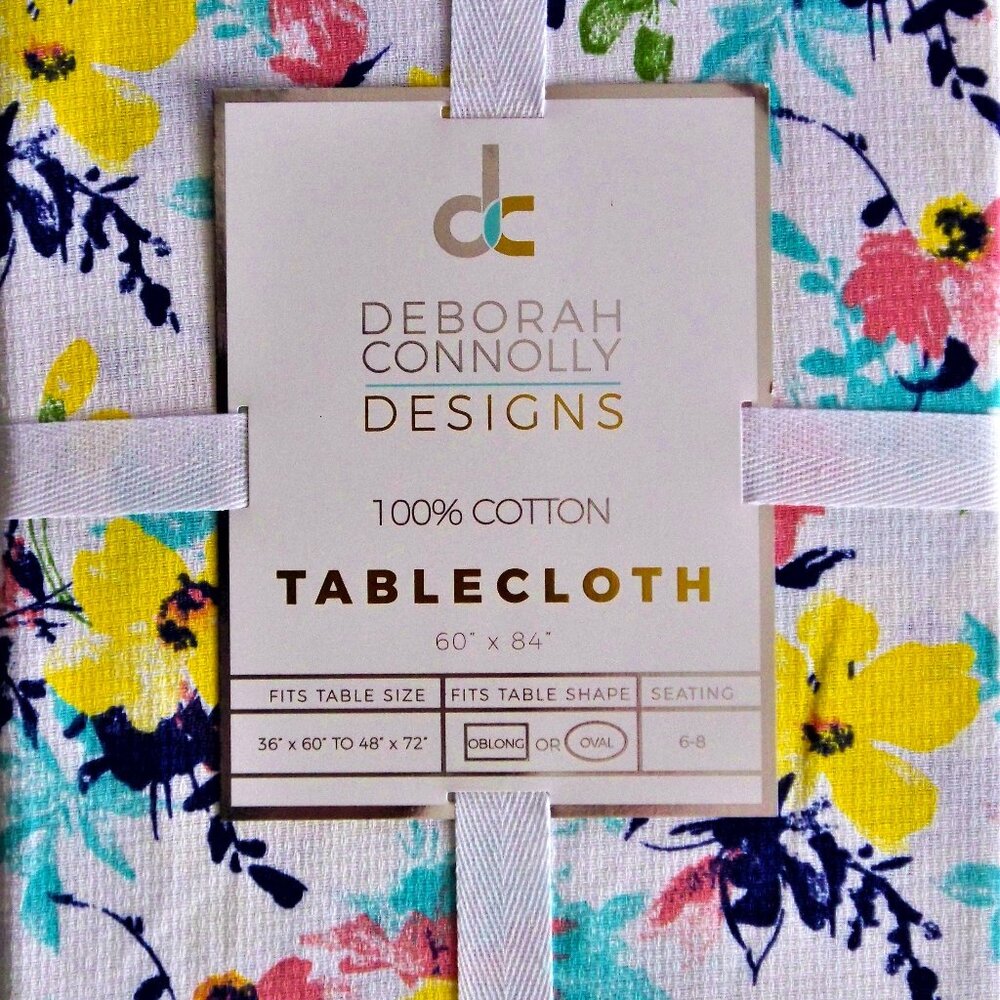 Deborah Connolly Designs Tablecloth Spring Summer Floral 100% Cotton 60 x 84"
